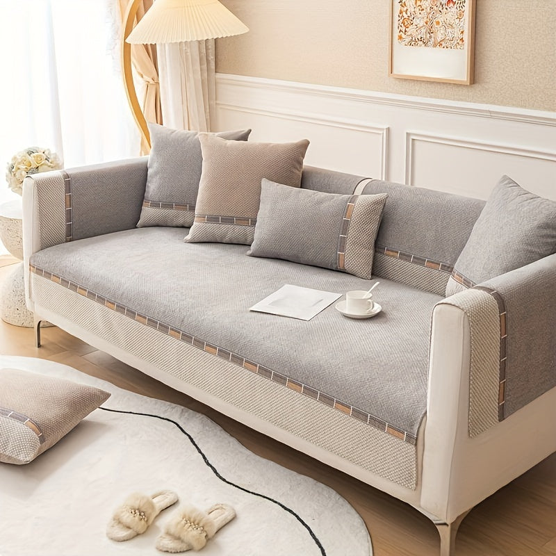 Bohemian diamond chenille sofa cover, pet-friendly, non-slip protector for home décor.