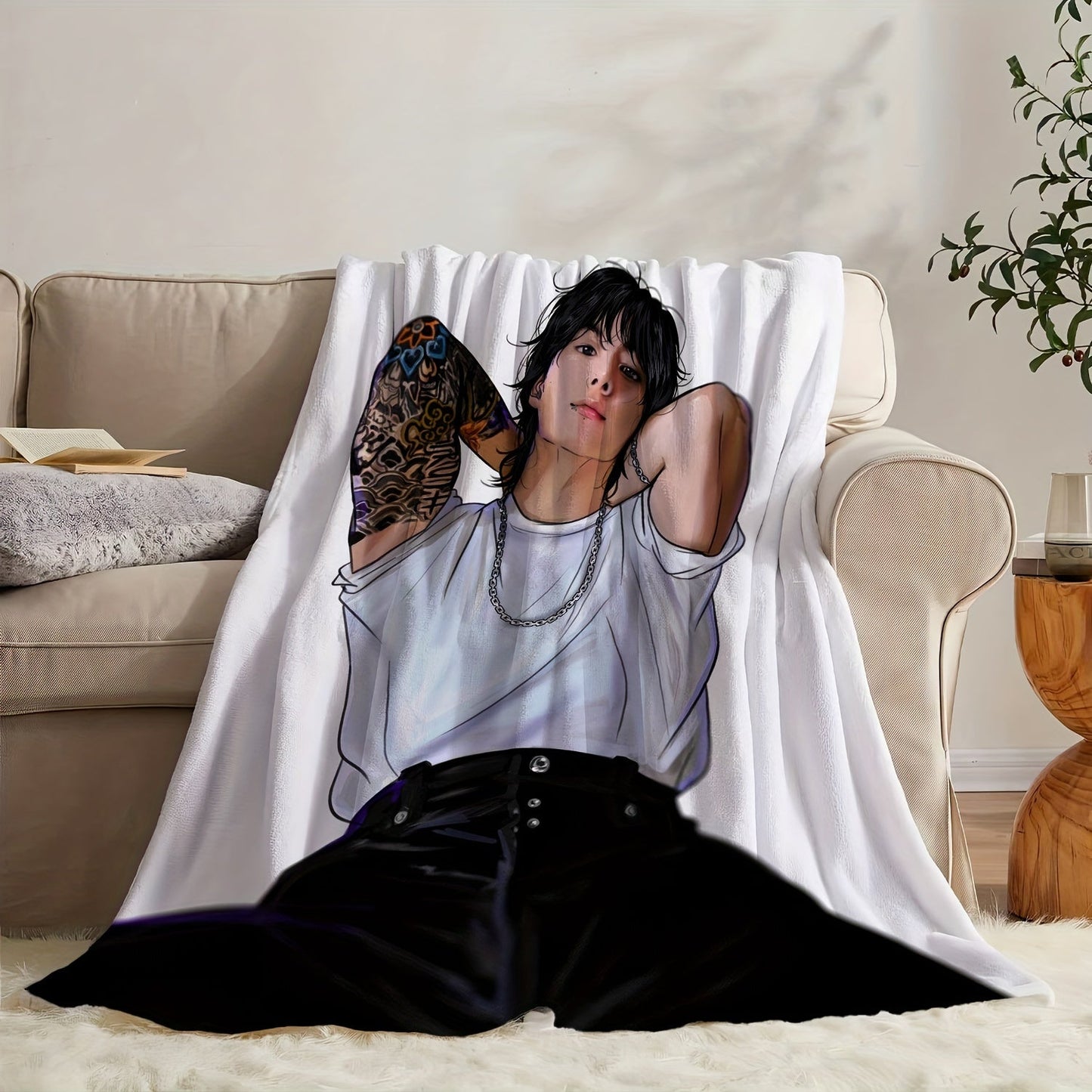 Soft and Cozy K-POP Idol Throw Blanket - Adorable Cartoon Design, Suitable for Every Season, Easy to Clean in the Washing Machine, Great Gift for Fans