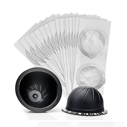 Disposable refillable capsules pods lids with aluminum seals stickers, perfect for Nespresso Vertuo Plus automatic coffee cafe machine maker, measuring 59mm in diameter.