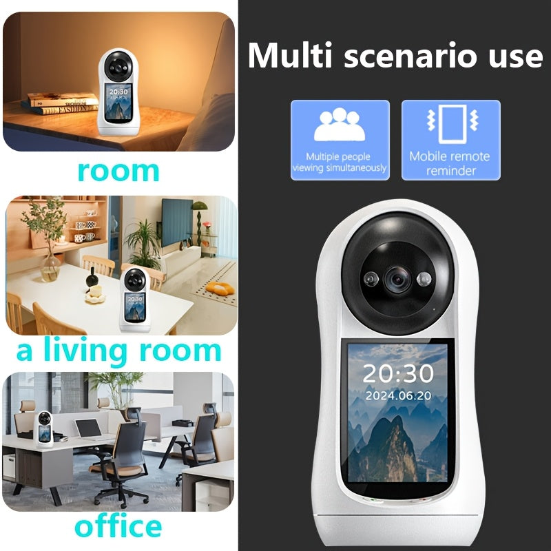 YIIYRY Security Camera with 7.11cm IPS Screen - Features Two-Way Audio, Ideal for Elderly Monitoring, USB Powered with No Battery Required