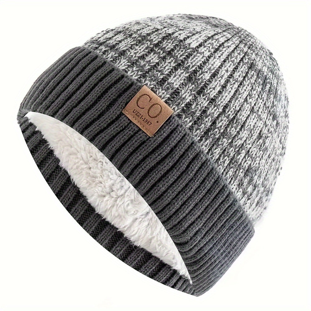 Stay Warm Together with a Stylish Color Block Winter Beanie - Thick Fleece-Lined, Windproof & Ear-Warming Knit Hat for Couples