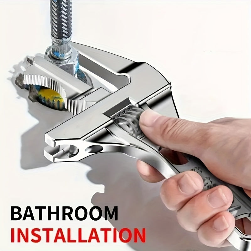 Multi-functional wrench for large openings, ideal for plumbing and installation maintenance tasks.