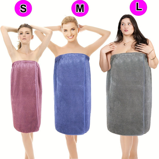 Coral fleece bathrobe with stickers and elastic band in multiple sizes for perfect fit and comfort; absorbent, wearable bath towel/bath skirt/nightgown for sauna, beach, pool, gym, and travel – essential bathroom supplies.