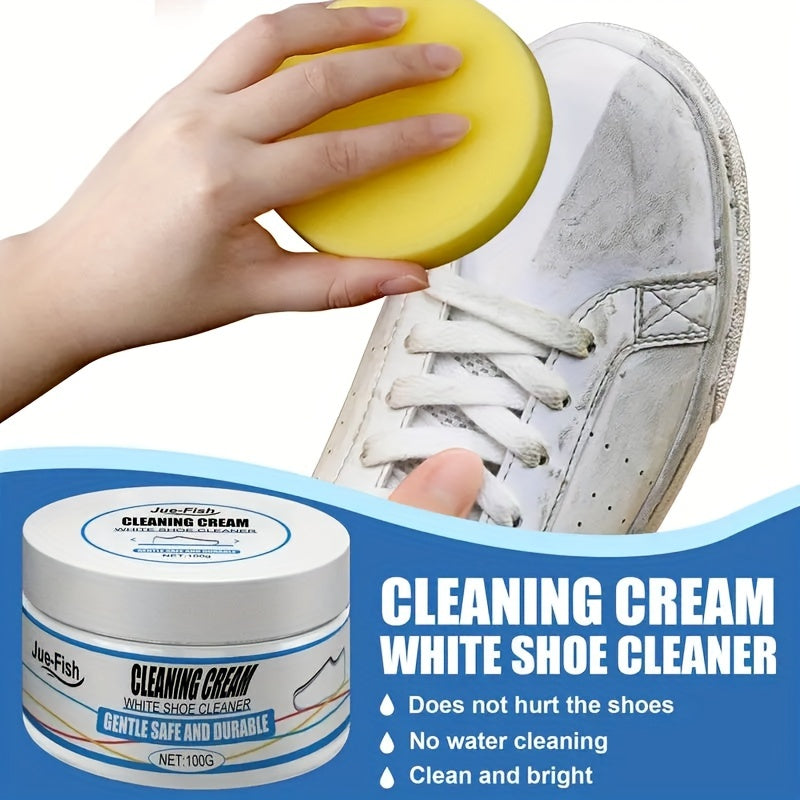 Whitening shoe cream for sneakers, canvas, and faux leather. Easy, no-rinse formula.