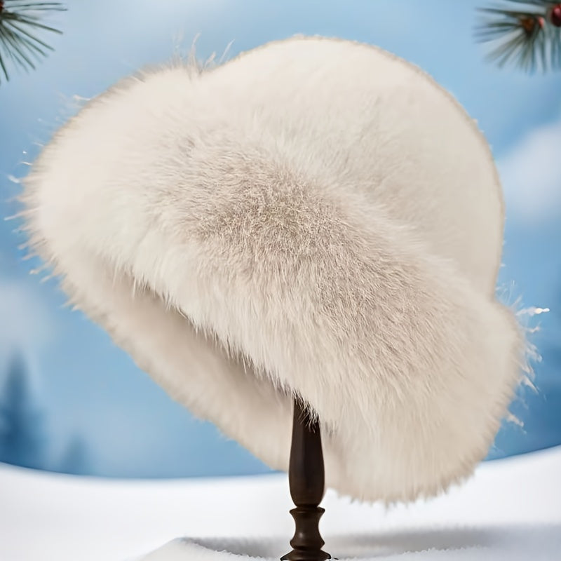 Luxurious LuxeFur Women's Faux Fur Winter Hat. Made of polyester fiber, this hat is lightweight and machine washable, making it a practical urban style accessory.