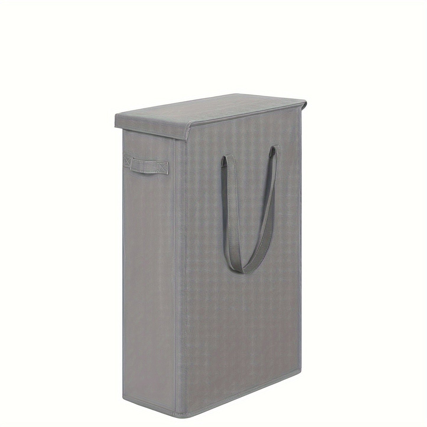 The ultra-slim 60L laundry hamper with a lid is conveniently foldable and portable, making it an ideal storage solution for dirty clothes. This basket includes handles for easy transportation and is perfect for use in the bedroom, bathroom, dorm, or