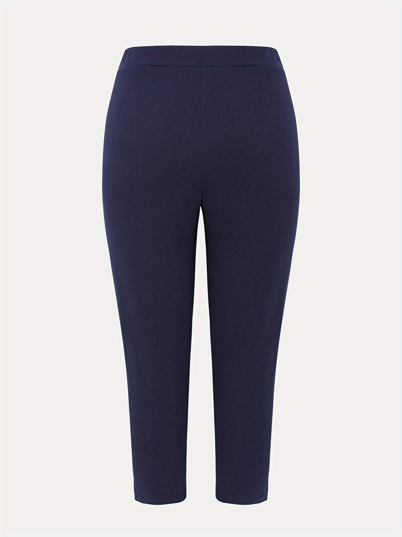 Stylish plus size high waist slim-fit pants with side slits in solid color, machine washable.