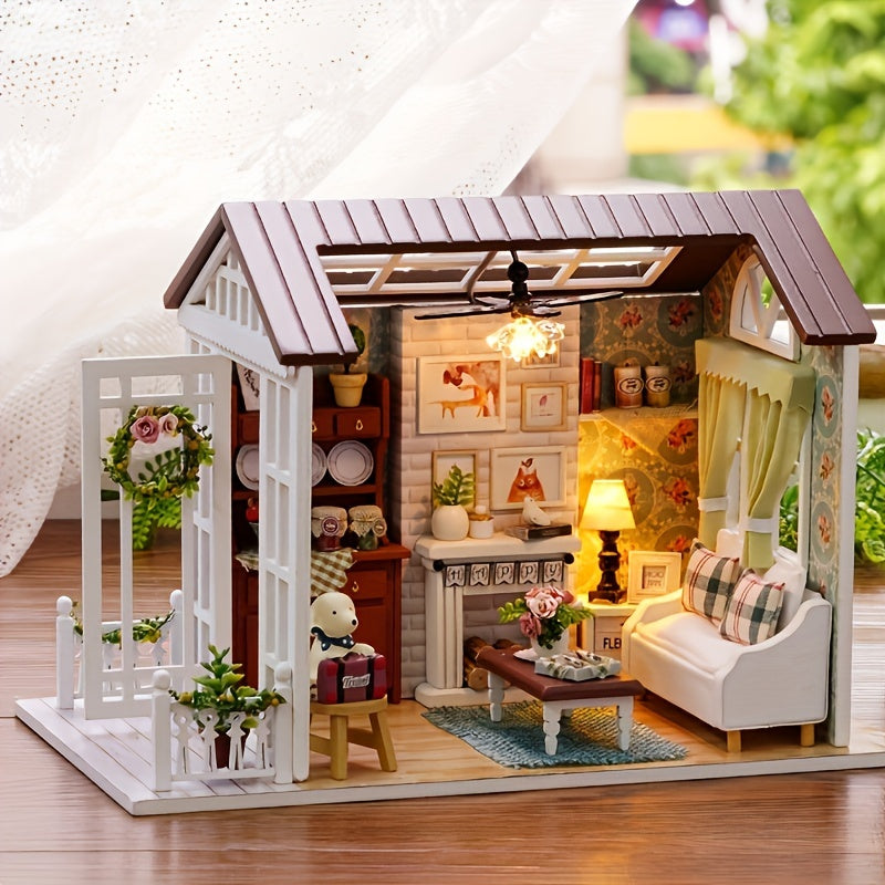 DIY Wooden Miniature House Kit with Furniture and 3D Puzzle Craft Set, Ideal Gift for Valentine's Day and Birthdays, Promotes Educational Patience and Skill Development.