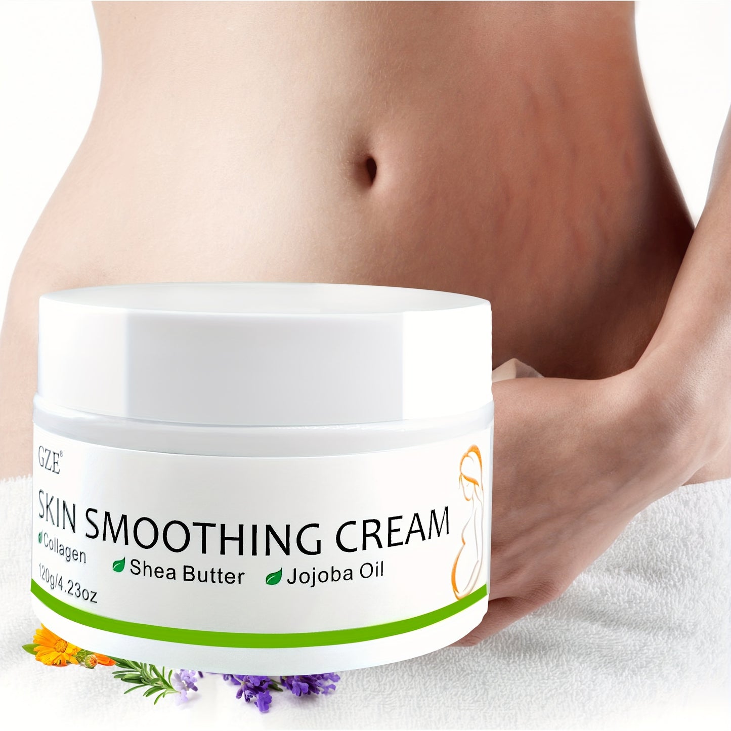 GZE Skin Smoothing Cream with Collagen, Shea Butter & Jojoba Oil - Moisturizing Firming Body Cream for Belly, Butt, Thighs & Arms, Alcohol-Free, Fresh Scent, Enriched with Vitamin C & E