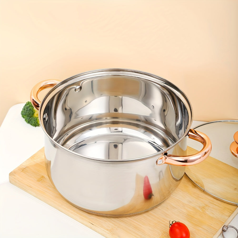 Kaisa Villa 5-Layer Composite Bottom Thick Stainless Steel Soup Pot with Double Handle - Perfect for Cooking Soup, Milk, Noodles, Desserts, and Sauces - Non-Stick Finish and Induction Compatible