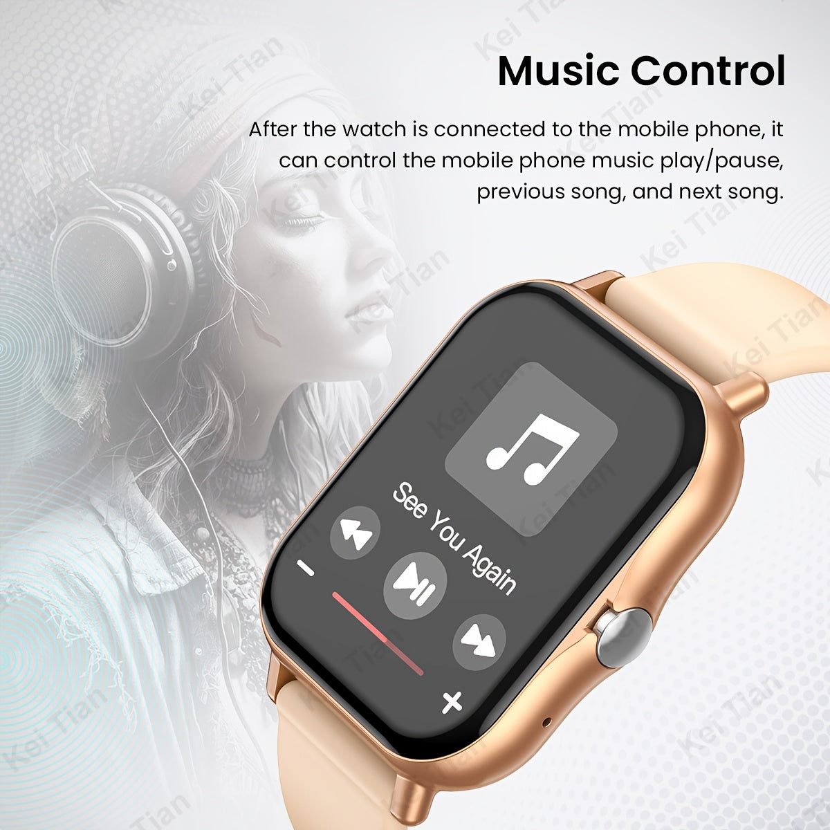 Stylish 4.65cm smartwatch with wireless connectivity, touch screen, multi-sport tracking, customizable wallpaper, and beige strap - ideal for Android phones.