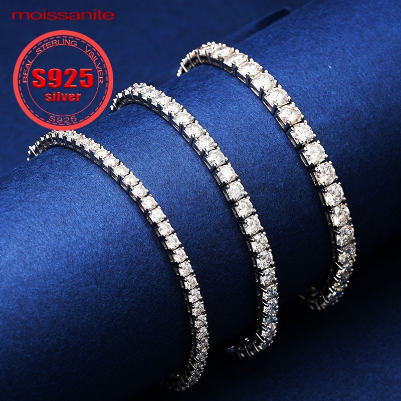 S925 Sterling Silver Moissanite Tennis Bracelet featuring a Full Row of Luxurious and Elegant Style Moissanite Stones. Perfect Jewelry Gift for Women.