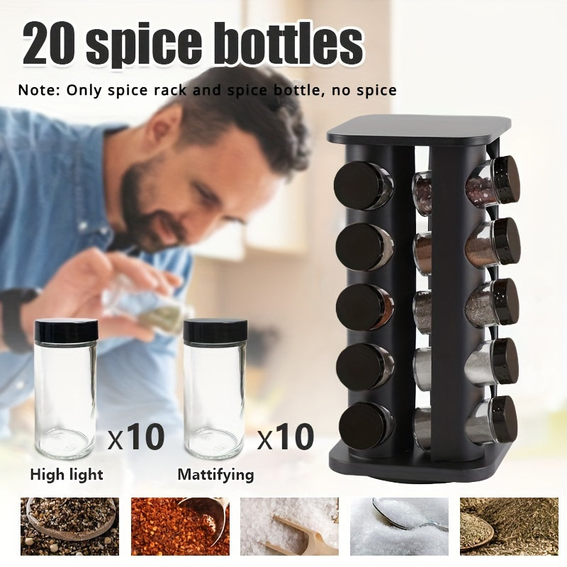 Spice Bottle Storage Rack with 360° Rotation: Holds 12/16/20 Jars for Kitchen Organization - Durable Metal Design for Countertop Placement