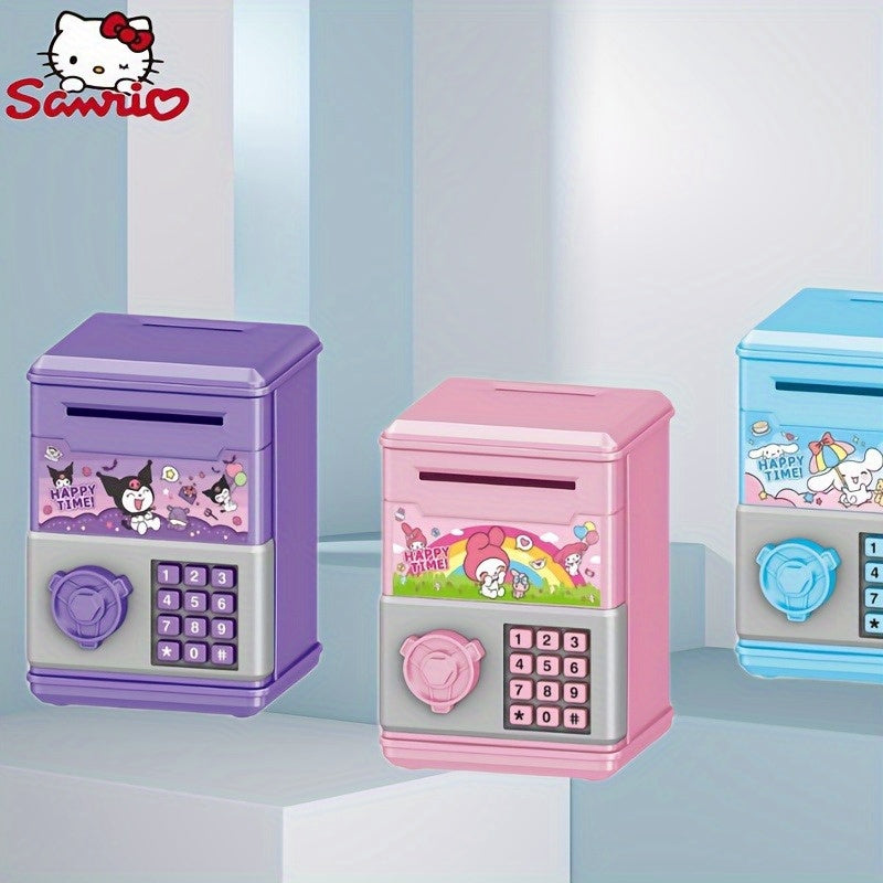 The Sanrio Mini Password Coin Bank is a high-value jar for coins and banknotes, featuring a cute cartoon design of Curly Melody with an educational self-aware password lock.