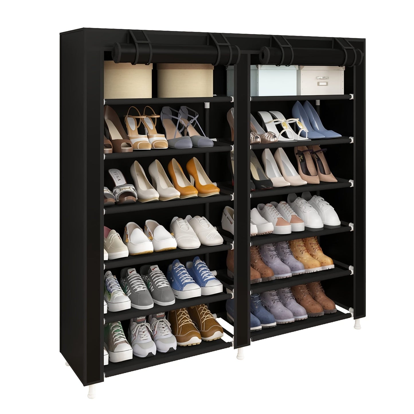 Get organized with this 12-layer shoe rack, perfect for any space in your home. Easy to assemble and free-standing, it provides ample storage for all your shoes while saving valuable space in your entryway, hallway, bedroom, or dorm room.