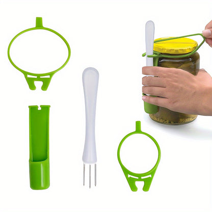 Set of 5 plastic pickle forks for sour cucumbers, olives, and jars - perfect gift for pickle lovers.