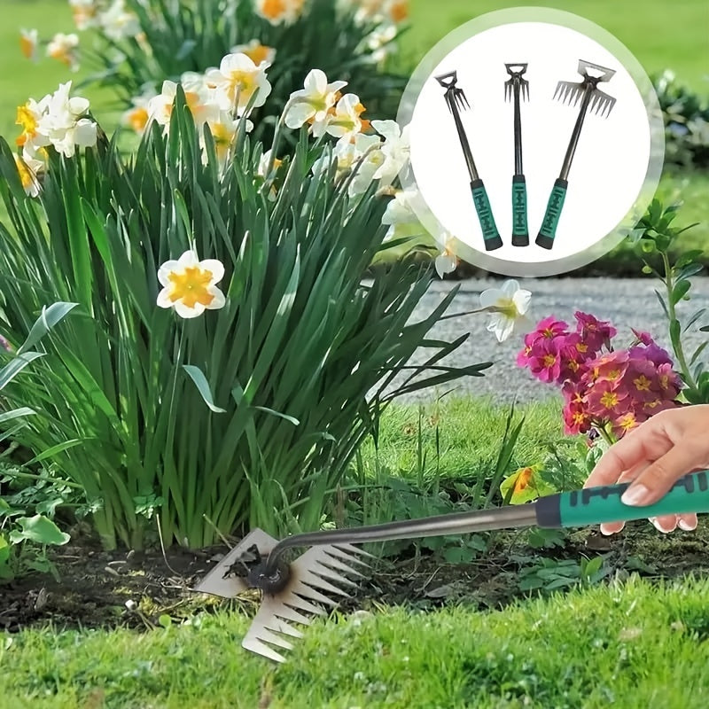 2024 Upgrade Durable Manganese Steel Weeder with 6 Tines Rubber Handle. Ideal for Garden Weeding and Digging.