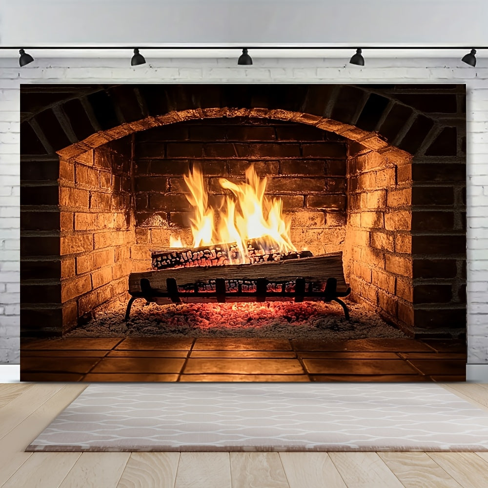 Elegant Polyester Fabric Backdrop for all Seasons, Perfect for Creating a Cozy Fireplace Atmosphere in Your Living Room and Adding a Touch of Holiday Decor