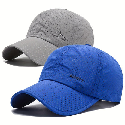 2-Pack Quick-Dry Baseball Caps, 100% Polyester Mesh, Snow Mountain & Sport Letter Print, Casual Sports Style for Spring/Summer