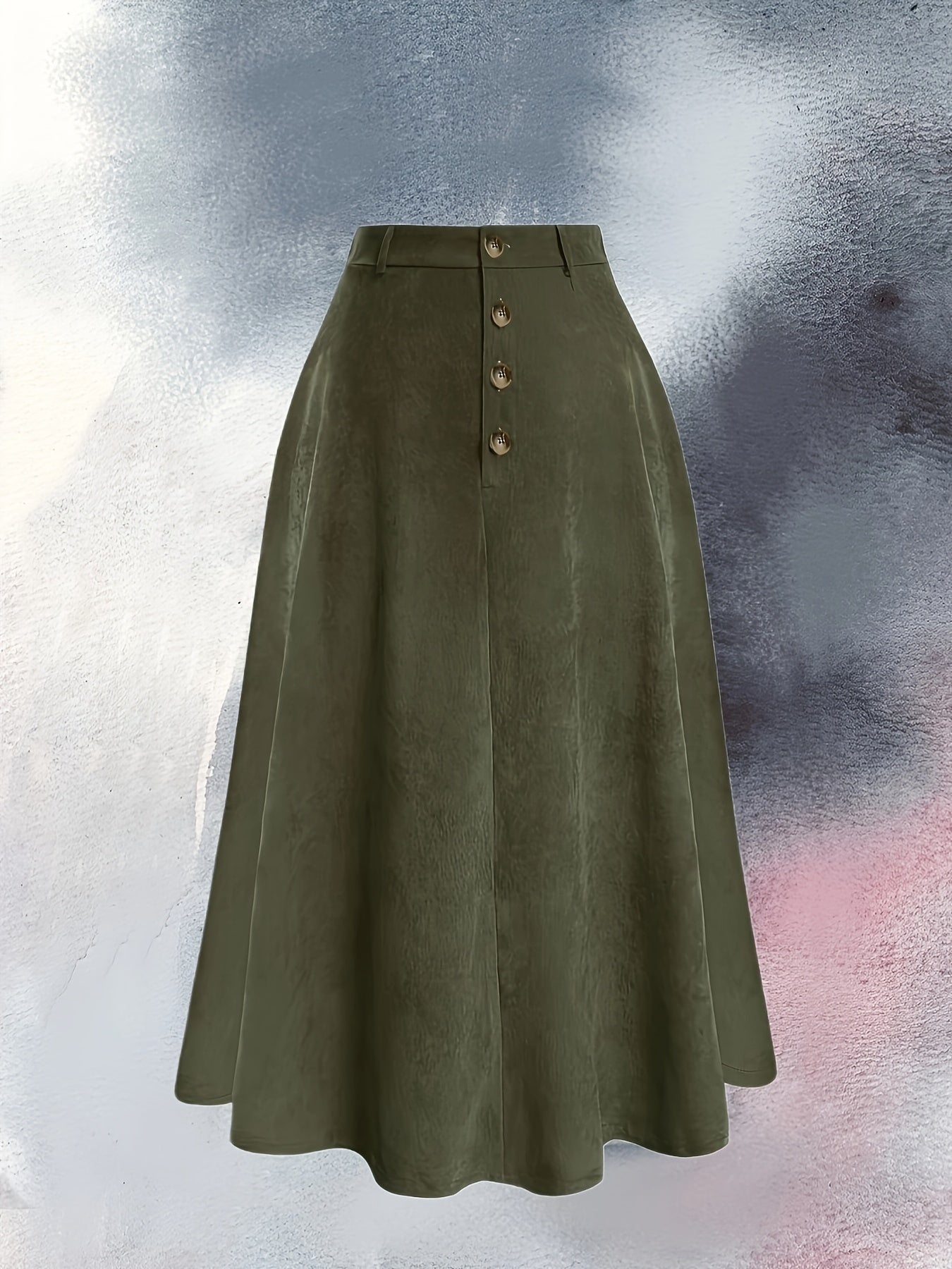 Stylish plus size corduroy skirt with button detail, ideal for spring and fall, machine washable.