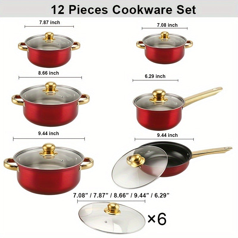 Stainless Steel Cookware Set - Includes 18 Pieces of Non-Stick, Heat-Resistant Pots and Pans with Glass Lids Suitable for All Stovetops