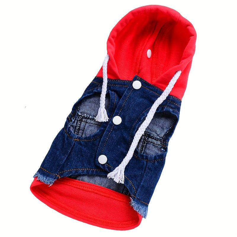 Dog jeans jacket hoodie for small dogs, autumn apparel.