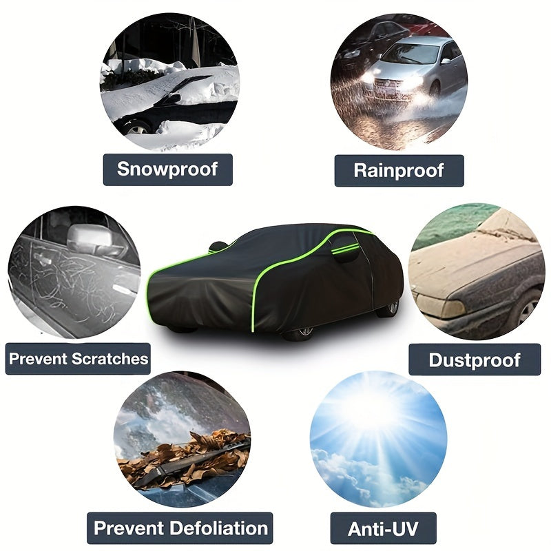 High-quality polyester car cover provides full protection against sun, rain, and snow, suitable for most car models.