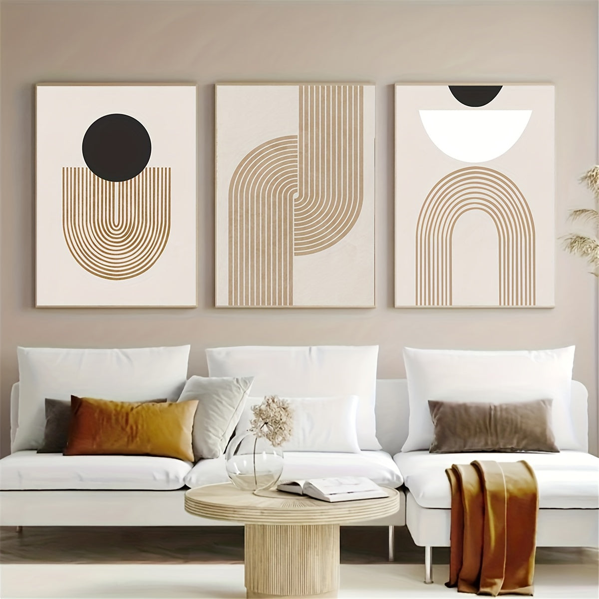 Unframed canvas poster featuring modern geometric block lines in brown, black, and white. Perfect gift for any room.