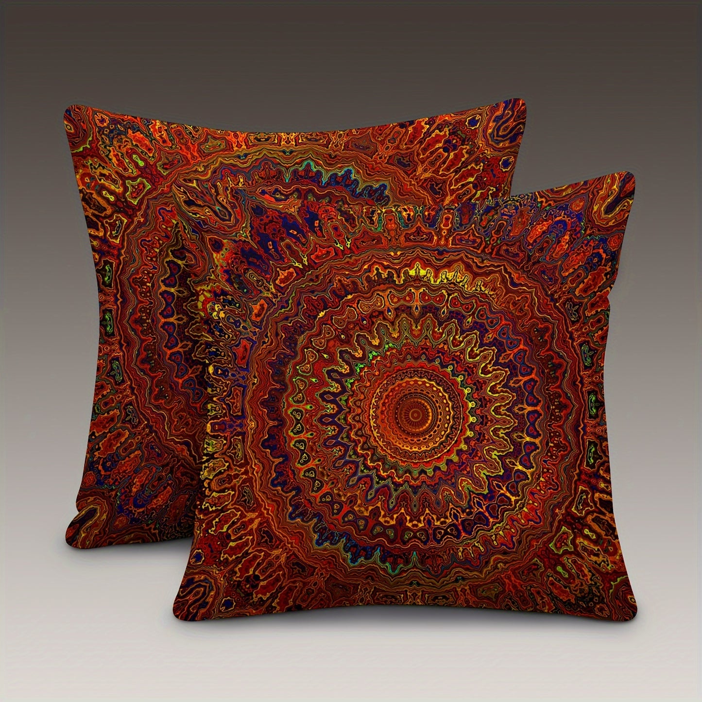 Red Fantasy Golden Mandala Bohemian Style Pillow Cover, 2pcs, Short Plush Fabric, Double-sided Printing, 45.72cm x 18in, Modern Art Style, Home Decoration (Pillow core not included)