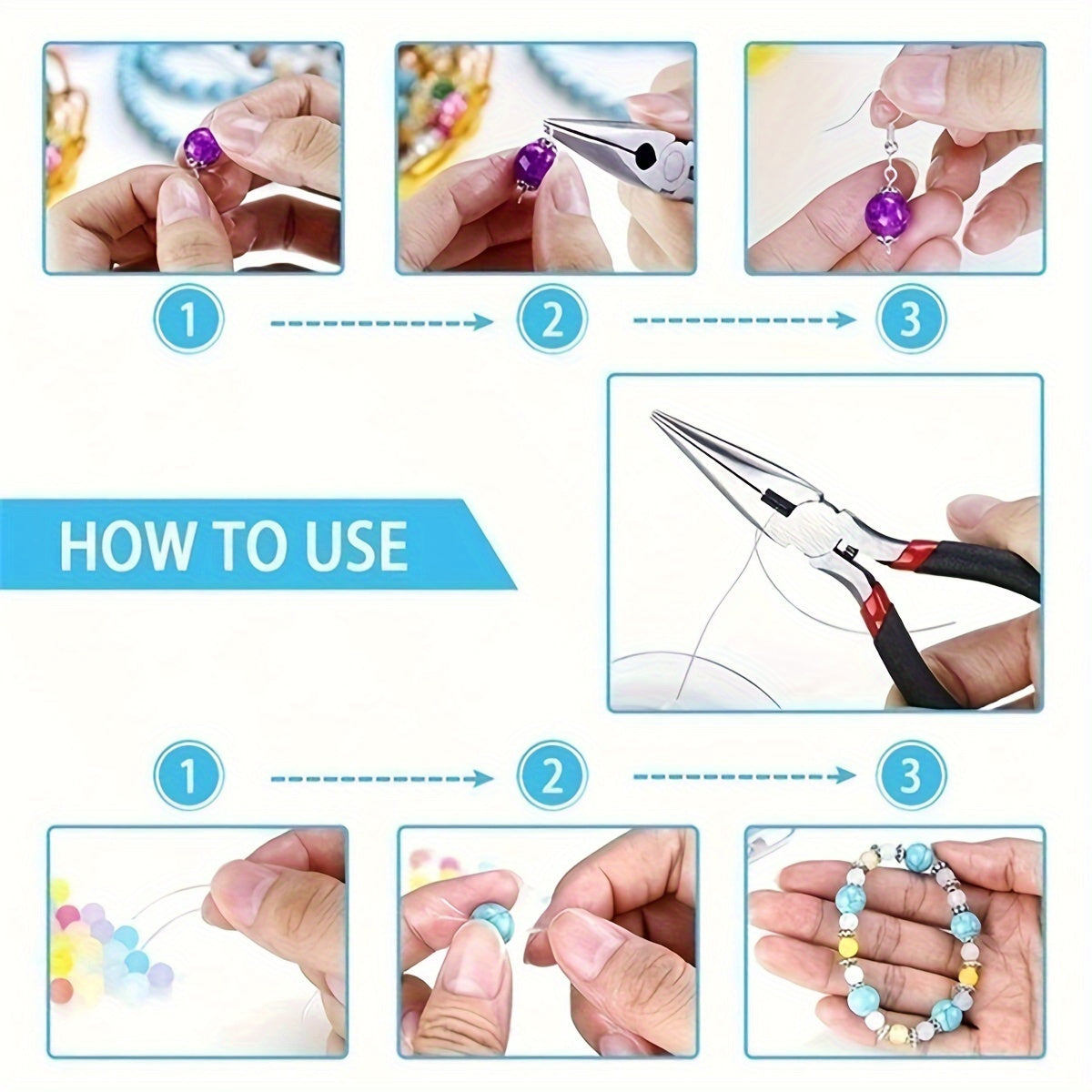 8-piece DIY jewelry making kit includes pliers, scissors, tweezers, and jump ring opener - perfect for crafting, repairs, and handmade jewelry.