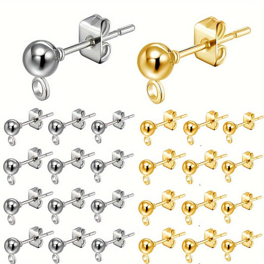 This set includes a total of 80 pieces of ball and column earrings, consisting of 40 round ball and column earrings and 40 butterfly earring backs. Perfect for DIY jewelry making, these pieces are available in both silvery and golden colors.