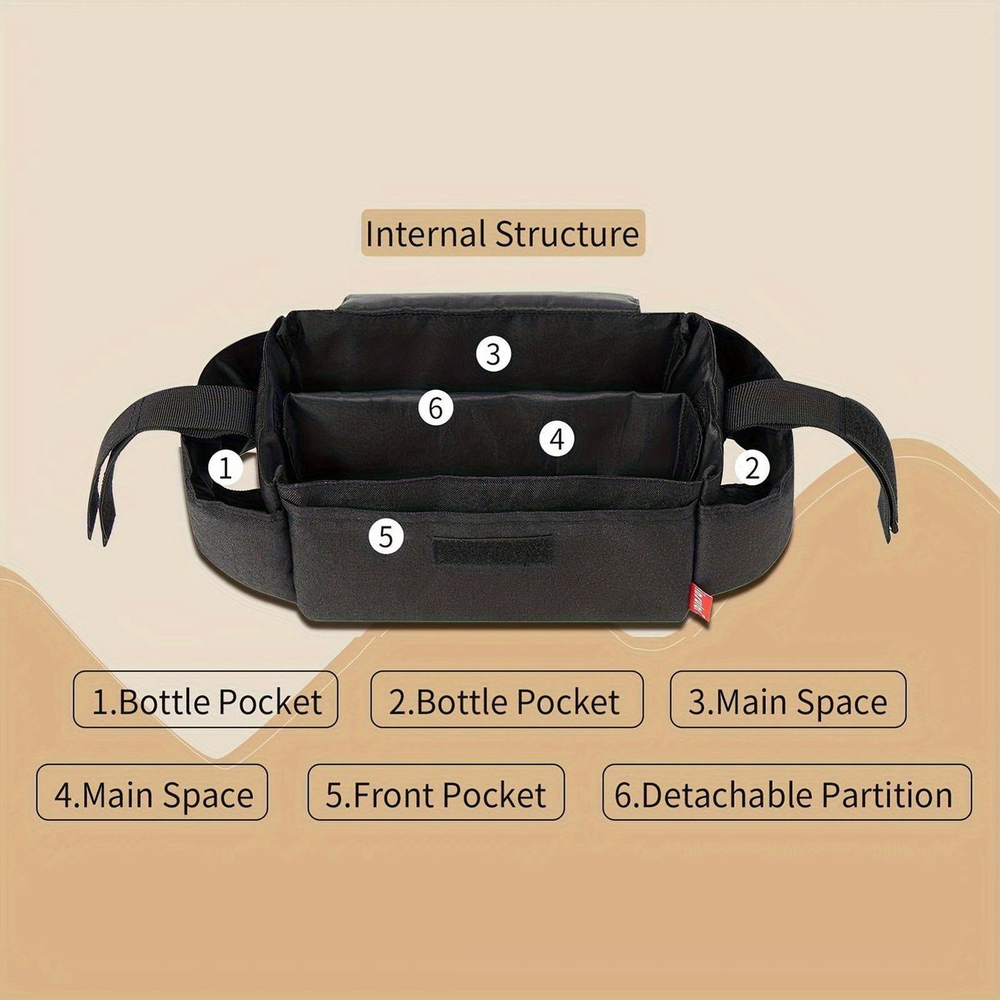 Polyester Multi-Purpose Stroller Organizer - Ideal for Storing Diapers, Bottles, and Cups