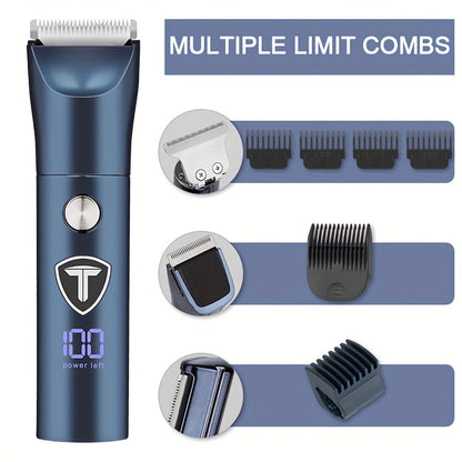 5-in-1 Professional Body Hair Trimmer for Men with Replaceable Ceramic Blade and USB Rechargeable.