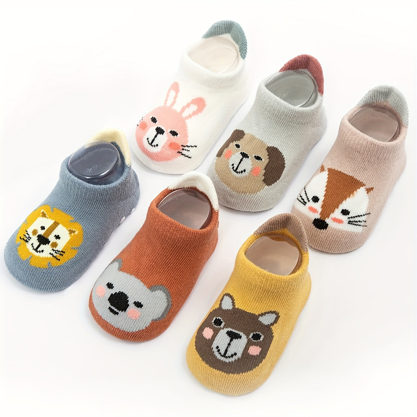 12 pairs of boys' cute cartoon animal patterned non-slip floor socks, soft and breathable for spring and summer.