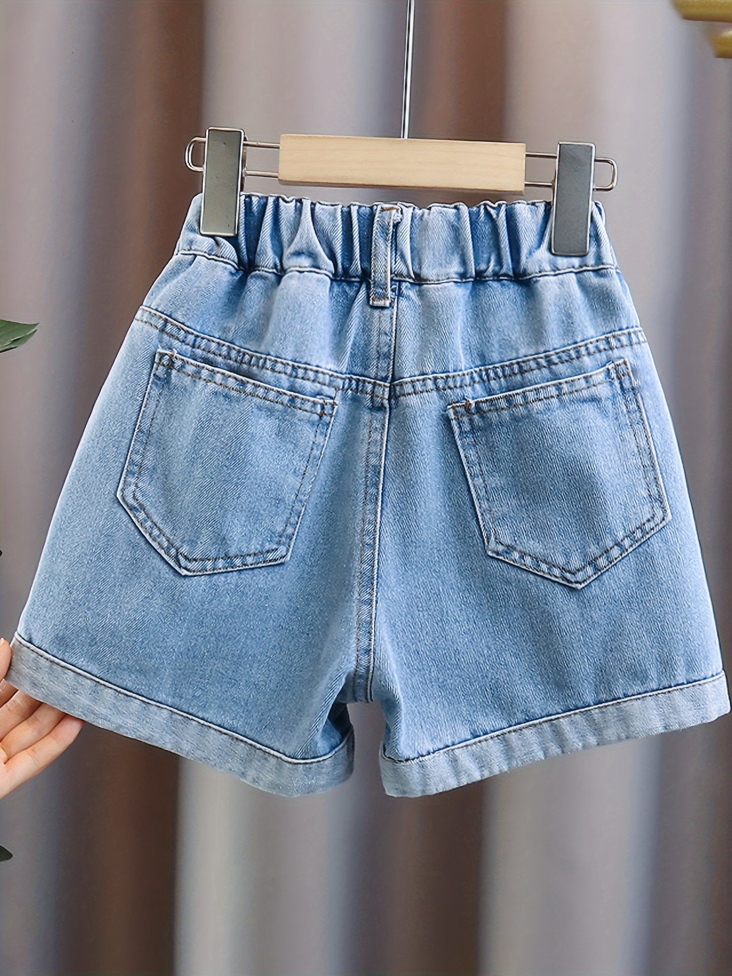 Girls Pull-on Jean Shorts with Heart Patches