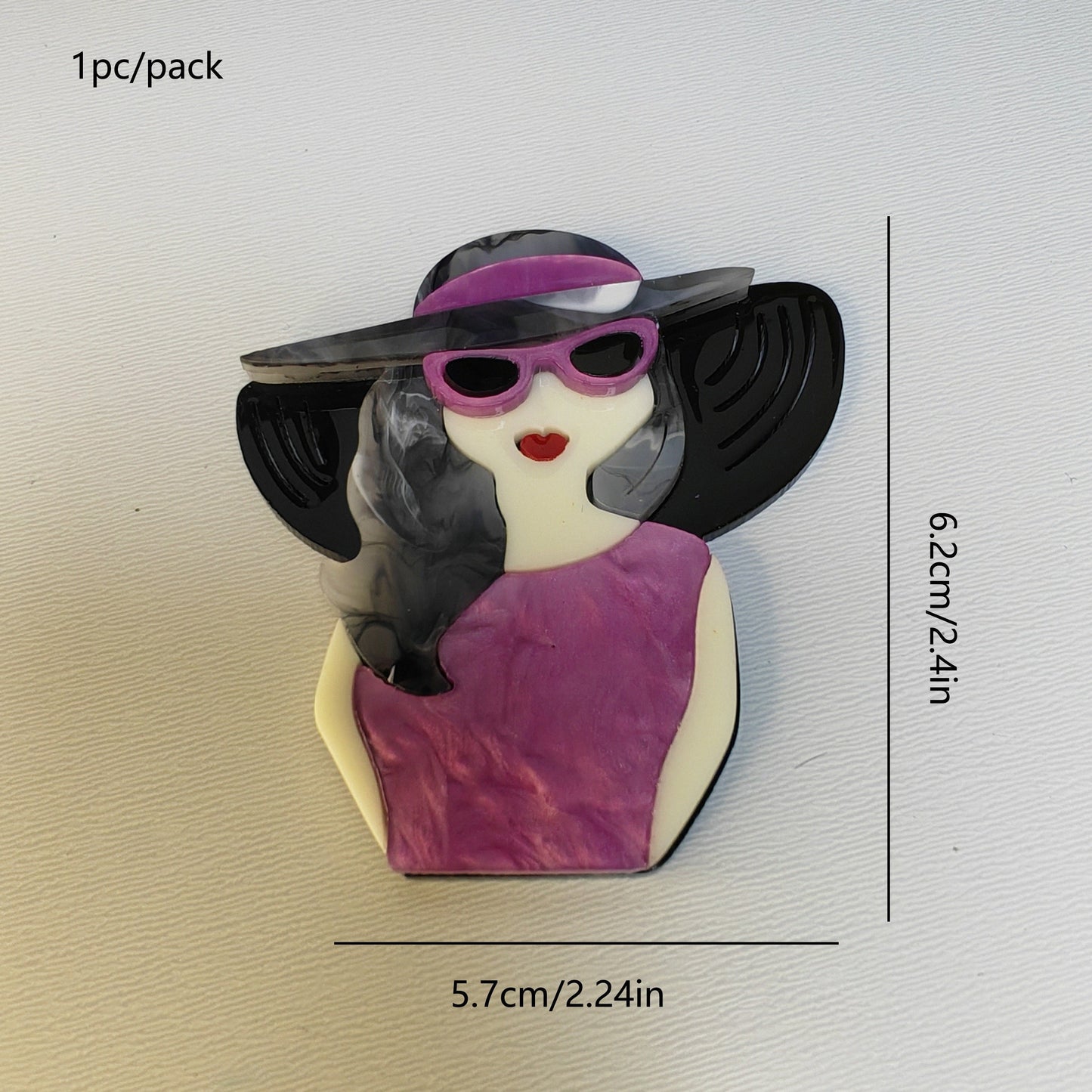 Elegant Cute Cartoon Theme Acrylic Lady with Hat and Dress Brooch, Irregular-Shaped Pin Accessory in 1-Pack