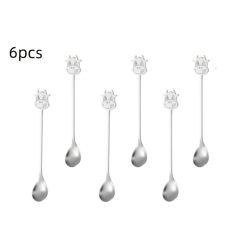 A set of 6 long-handled stainless steel spoons ideal for stirring coffee, iced tea, and ice cream at banquets, restaurants, and cafes.