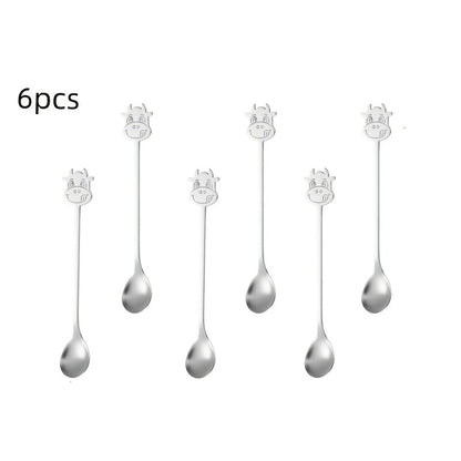 A set of 6 long-handled stainless steel spoons ideal for stirring coffee, iced tea, and ice cream at banquets, restaurants, and cafes.