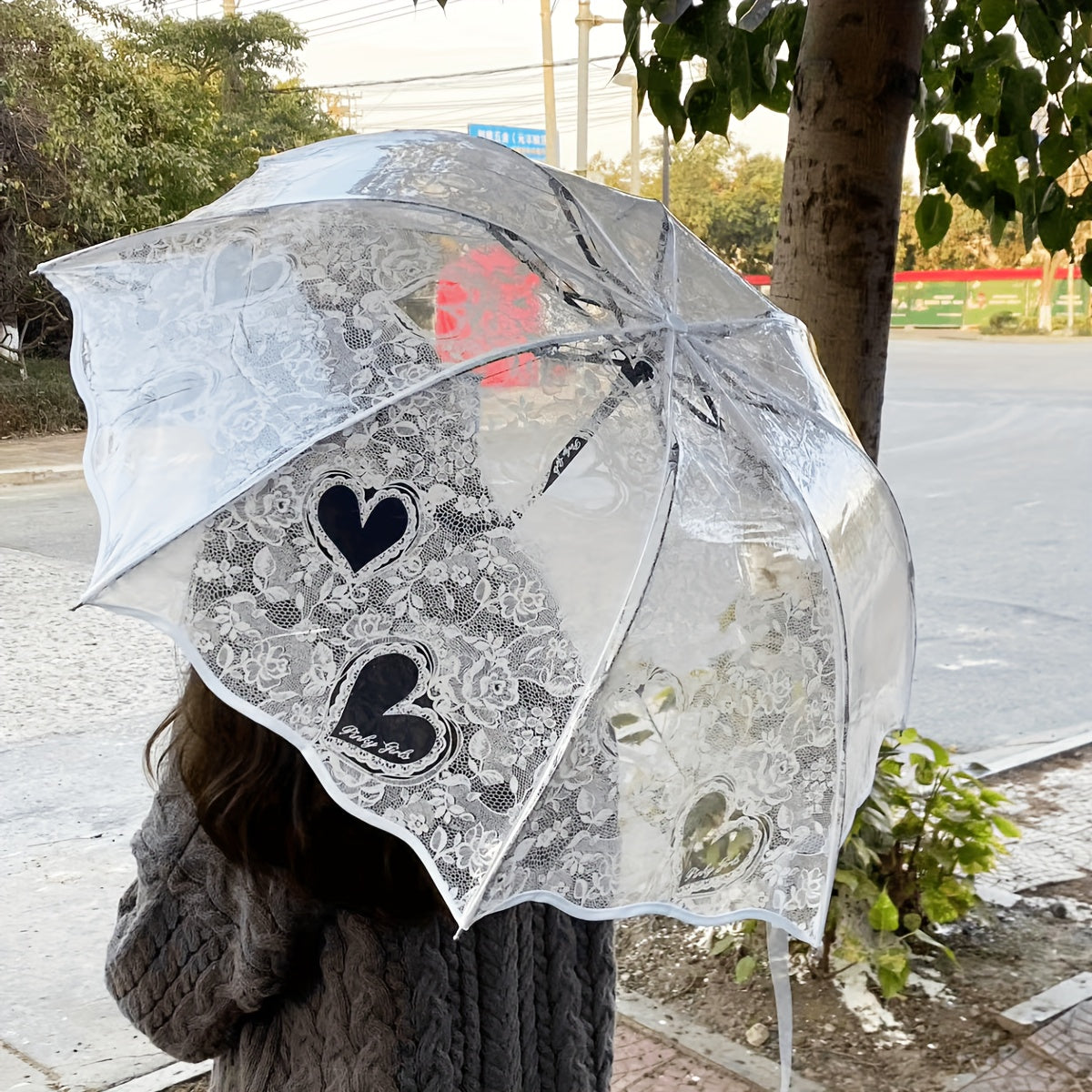 Transparent PVC Tri-fold Butterfly Rose Umbrella