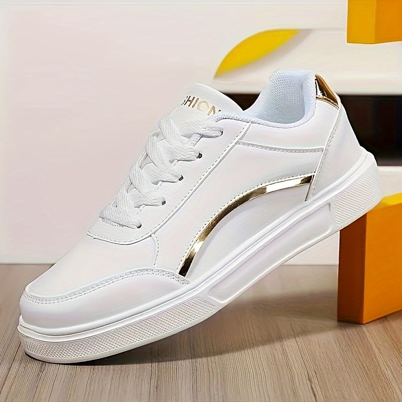 Stylish and comfortable white low top lace-up sneakers for women.