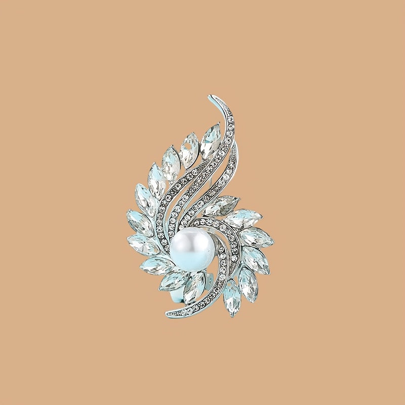 Chic Floral Brooch Pin with Rotating Feature for Women - Elegant Alloy Material, Stylish Design adorned with Faux Pearl Details