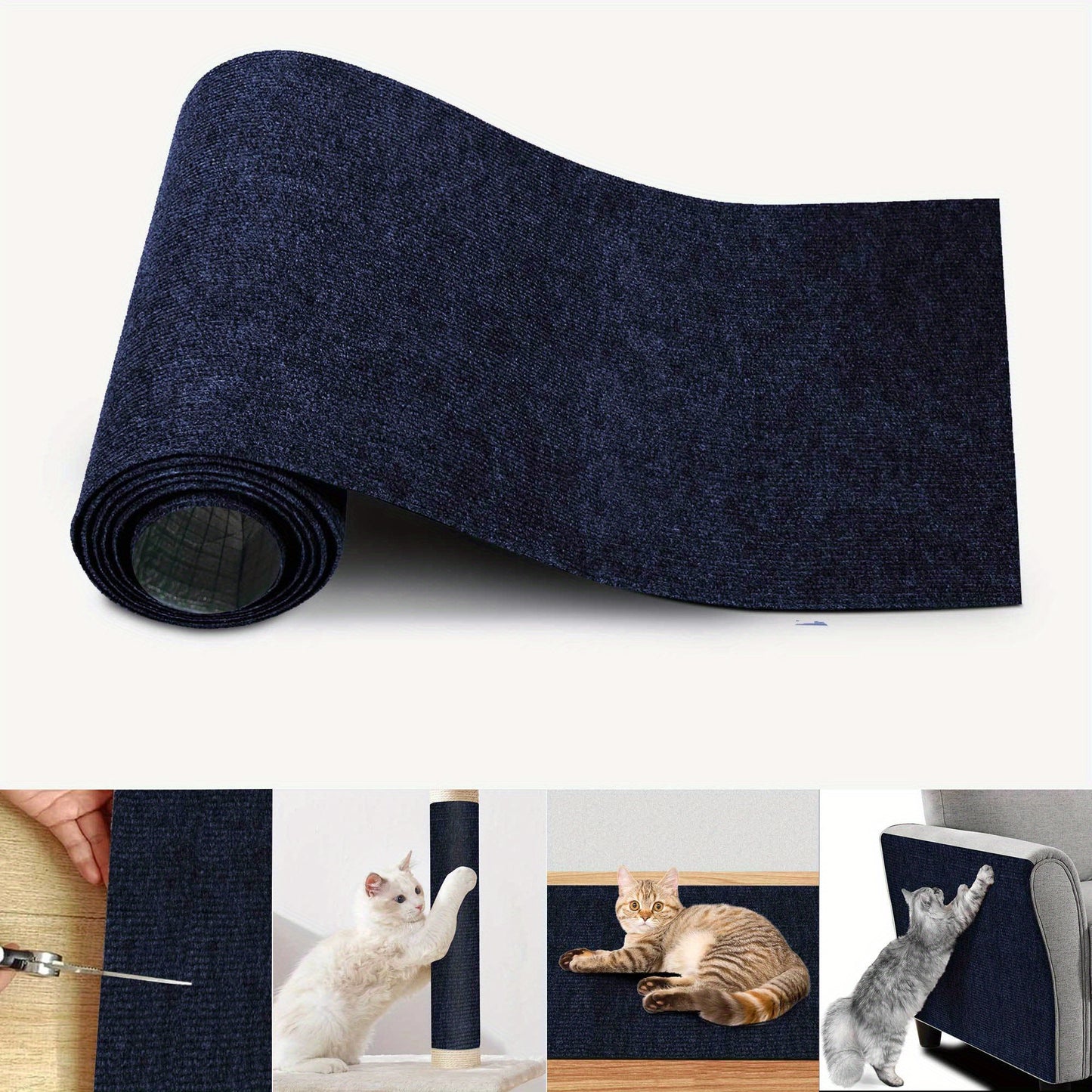 Durable polyester felt mat protects walls and furniture with self-adhesive cat scratching pad in multi-size pack.