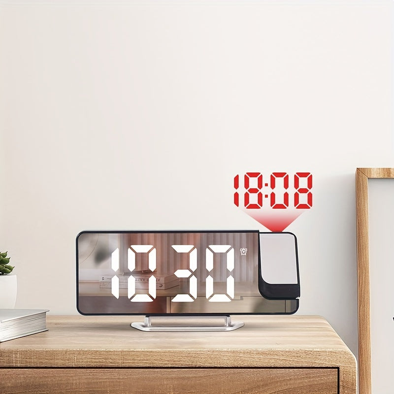 Modern LED Digital Alarm Clock with Projection, Temperature Display, USB Powered, Plastic Rectangle Frame, Flat Crown Shape, ≤36V Operating Voltage