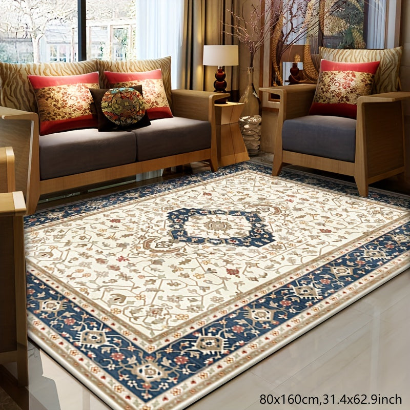 Retro Persian Carpet, Bohemian Area Rug, Ethnic Style, Water Absorbent, Stain Resistant, Ideal for Home or Hotel, Non-Shedding Living Room Accent Rug, Cute Aesthetic Home Decor