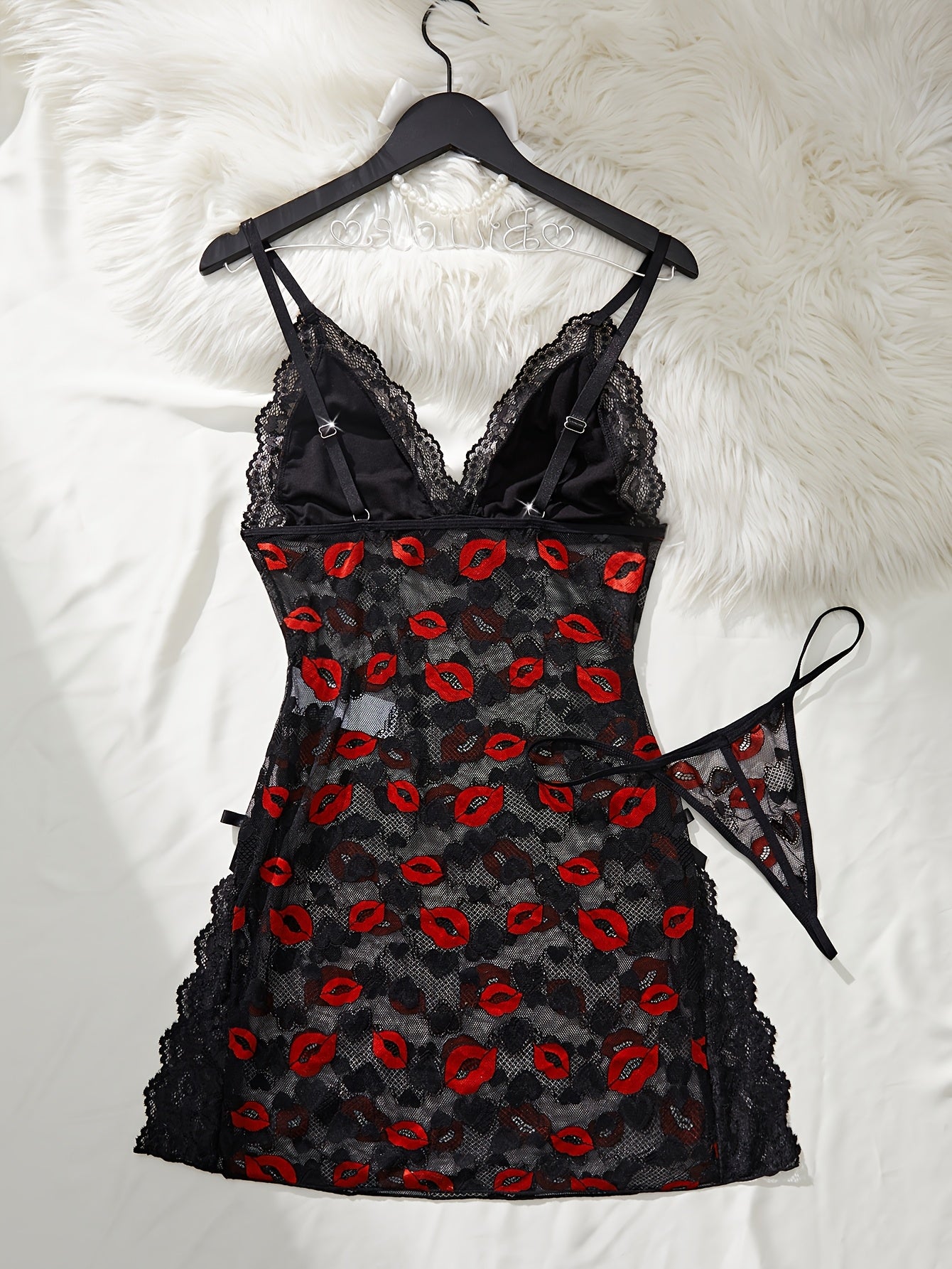 Valentine's Day Lip Print Suspender Dress Set