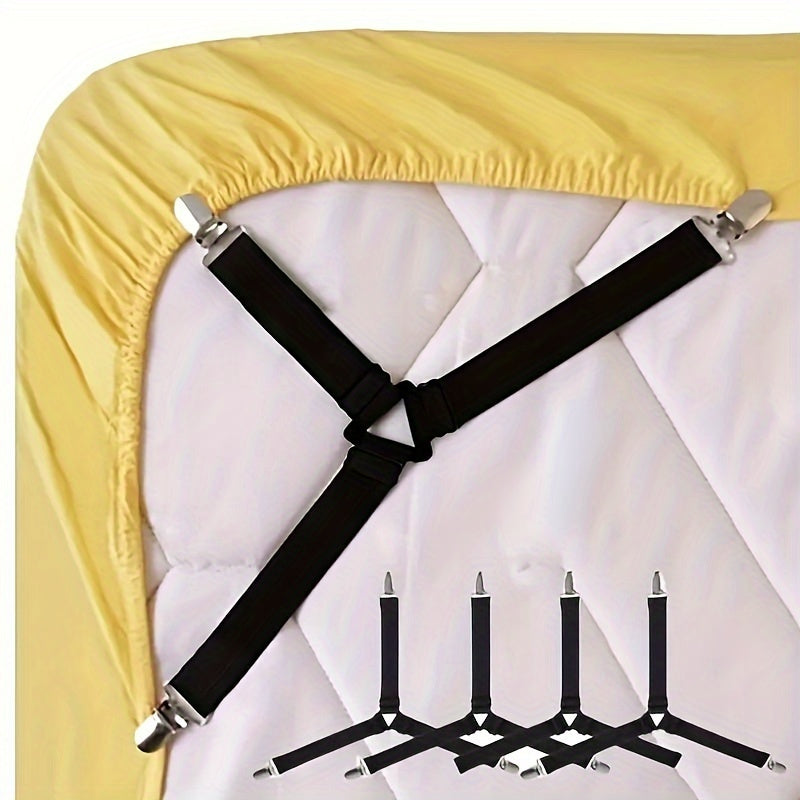 Triangle Bed Sheet Holders with Metal Clips - 1 or 2 Pack of Adjustable Elastic Sheet Straps Fasteners. Featuring a Knitted Fabric Grip System for Slip-Resistant Invisible Secure Clip. Ideal for Sofa, Mattress Pads, Tablecloths, and Tent Fixing.