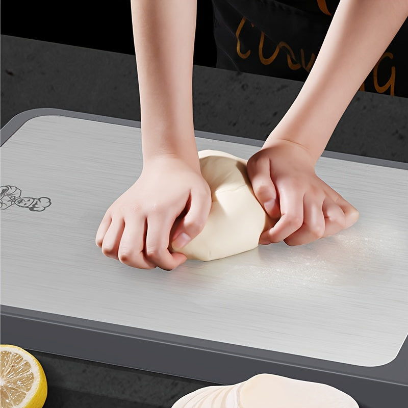 Multi-functional double-sided stainless steel cutting board for the household, which can also be used as a thickened kitchen chopping board, kneading board, rolling board, and multi-purpose board.