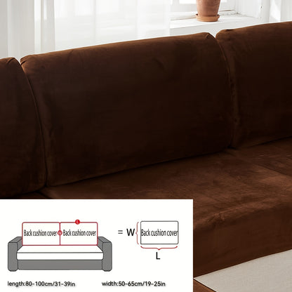 Golden Velvet Sofa Cover provides winter warmth and dustproof furniture protection. Easy to clean with elastic fabric, it offers full coverage and universal anti-slip design. Also serves as an anti-cat scratch back cover, cloth cushion cover suitable for