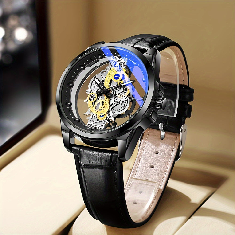 TPW Men's Fashion Steel Band Watch with Luminous Openwork Sheer Bottom - Ideal Men's Gift