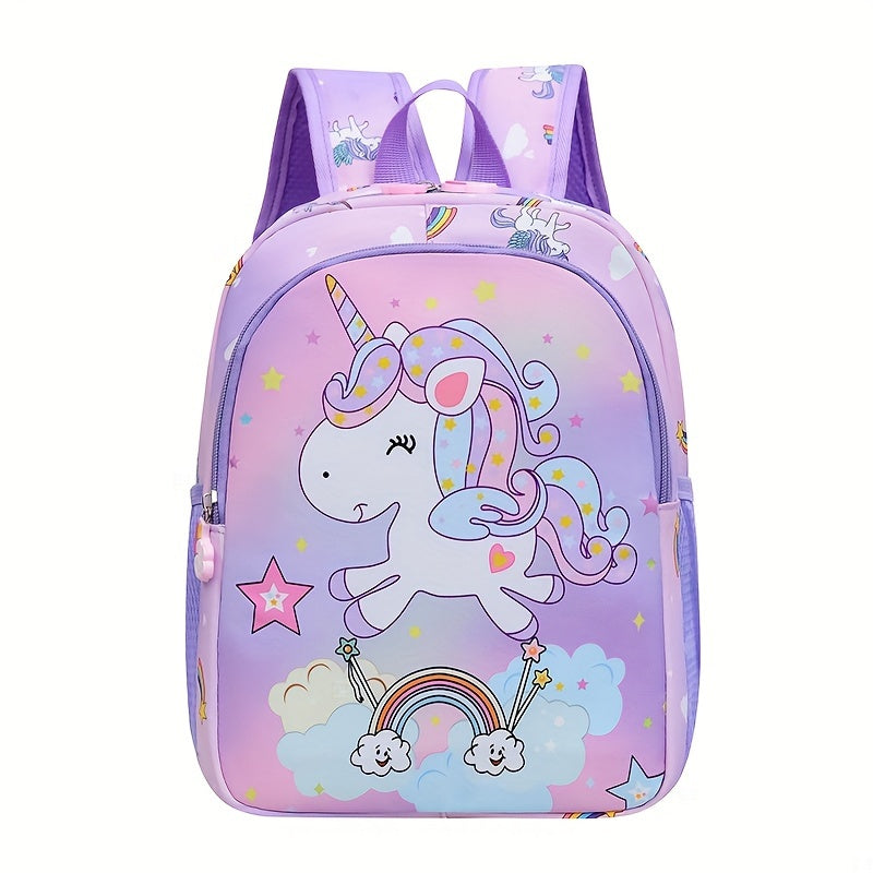 Cute Unicorn Princess Backpack for Girls - Nylon, Waterproof & Lightweight with Adjustable Straps, Zip Closure - Ideal for Kindergarten & Outdoor Adventures, Ages 3-6, Unicorn-themed.